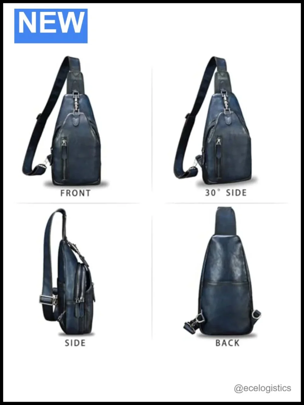 Genuine Leather Sling Backpack Crossbody Bag Unisex Vintage Handmade